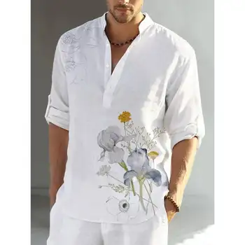Мужская повседневная рубашка С принтом Колибри для отдыха-рубашка с Цветочным рисунком 01