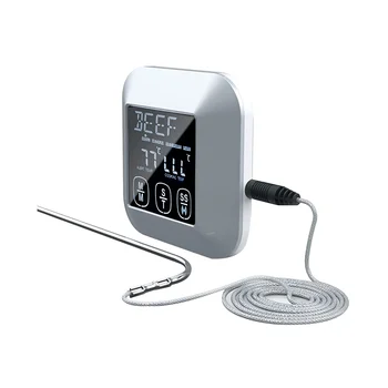 Кухонный термометр с цифровым сенсорным экраном для мяса, птицы, рыбы, длинный проводной зонд, приготовление на сковороде, духовка, коптильня, барбекю