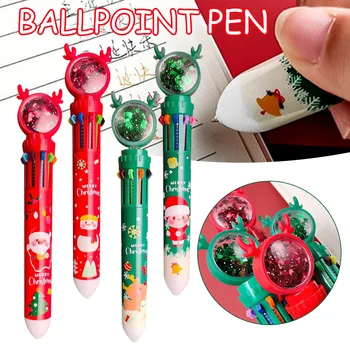 Цветная шариковая ручка 10 в 1 с рождественским мультфильмом, чернила Soomthly, канцелярская ручка для женщин Gril