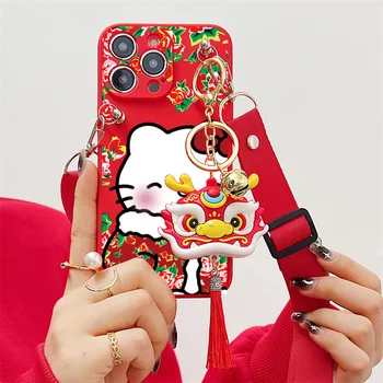 Милый Мультяшный Sanrio Hello Kitty С Большим Цветочным Хлопковым Пальто Чехол Для Телефона iPhone 15 14 13 12 11 Pro Max XS XR X 8 7 Plus Задняя Крышка