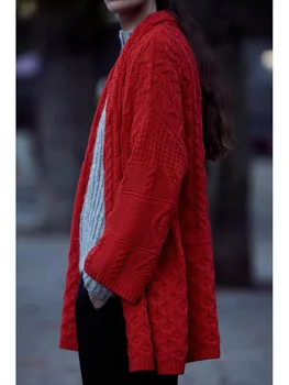 2023 новая осенне-зимняя женская красная свободная вязаная куртка-кардиган в стиле 
