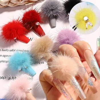 Украшение для ногтей с магнитным помпоном, 12 цветов, Съемные 3D Пышные шарики для волос 