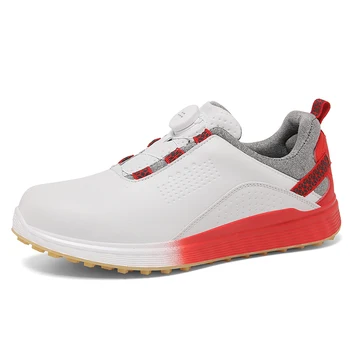 2023 Мужская обувь для гольфа, противоскользящая обувь для ходьбы, женская обувь для тренировок по гольфу с быстрой шнуровкой, Красно-черная кожаная спортивная обувь для дам