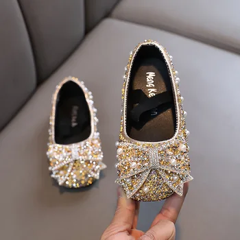 Кожаная обувь для девочек, Новая мода, блестки, бант, обувь для маленьких девочек, мягкая подошва, детская обувь для принцессы, танцевальная обувь для выступлений H791