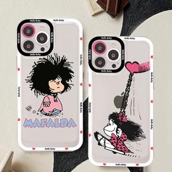 Чехол для телефона Mafalda Для iPhone 11 12 13 14 Mini Pro Max XR X XS TPU Прозрачный Чехол Для 8 7 6 Plus SE 2020