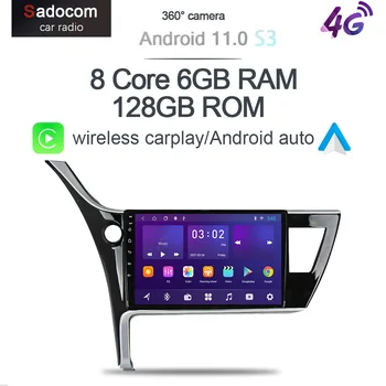 360 Carplay 6G + 128G IPS Android 11,0 Автомобильный DVD-плеер GPS WIFI Bluetooth 5,0 RDS авторадио Для Toyota Corolla 11 2017-2018 DSP