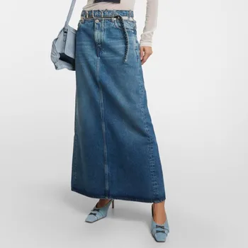 Женская юбка 2023, осень и зима, новая корейская мода, ретро, выстиранная джинсовая длинная юбка, хлопковая юбка высокого качества y2k