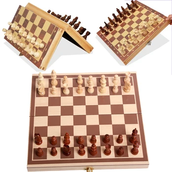 Деревянный Шахматный Набор Магнитные Шахматы со Складной Большой Доской Для Хранения Портативных Дорожных Настольных Игр Для Детей И Взрослых
