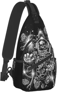 Сумка через плечо, рюкзак на ремне для мужчин, женщин, череп космического астронавта, унисекс, Маленький походный рюкзак, прочный походный рюкзак