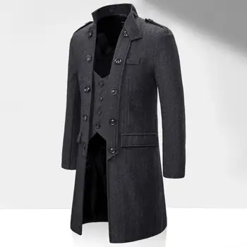 Стильный мужской тренч, который можно стирать, приталенный осенне-зимний однотонный тренч в стиле пэчворк, мужская верхняя одежда, ветрозащитное пальто