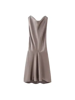 Женское атласное мини-платье TRAF с разрезом без рукавов, Элегантные вечерние платья 2023, Летние винтажные женские платья Mujer