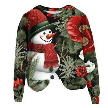 Женские топы с рождественским принтом, осень-зима, свободный пуловер с круглым вырезом и длинным рукавом, женские повседневные фестивальные топы из двух предметов