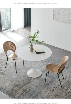Круглый стол из чистого белого сланца, небольшой бытовой круглый обеденный стол в скандинавском минималистичном стиле, белые столы и стулья