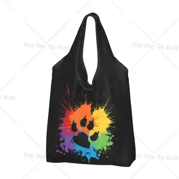 Сумки для покупок Dog Paw Pride Dark Rainbow многоразового использования, складная эко-сумка весом 50 фунтов, экологичная