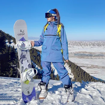 Мужская и женская зимняя одежда, непромокаемые зимние брюки на бретелях, лыжная и сноубордическая спецодежда, зимняя куртка и брюки для катания на льду