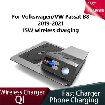 Qi Автомобильное USB Беспроводное Зарядное Устройство 15 Вт Для VW Passat B8 2019 2020 2021 Телефон Быстрый С QC3.0 USB Зарядная Пластина Дисплей Напряжения продукта