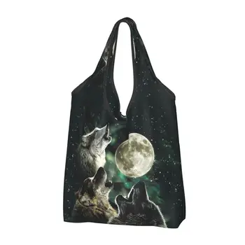 Изготовленные на заказ Сумки для покупок Three Wolf Moon От Antonia Neshev DecalGirl, женские портативные сумки для покупок большой емкости
