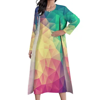 Платье с абстрактным геометрическим принтом, треугольное Модное Макси-платье, Эстетичные Длинные платья в Богемном стиле, Летнее платье с длинным рукавом, Большой размер 4XL