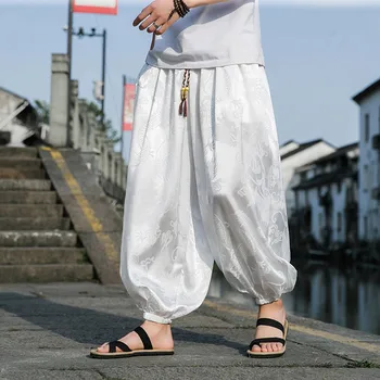 Мужские брюки Летние Винтажные брюки с эластичным поясом с графическим принтом в японском стиле Harajuku для гавайского пляжного отдыха Оверсайз