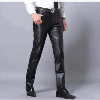 Брюки из натуральной кожи, мужские черные винтажные брюки-карандаш, модные мотоциклетные мужские брюки из натуральной овчины, большие размеры