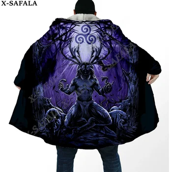 Пальто из кельтской языческой мифологии с 3D принтом, толстый теплый плащ с капюшоном, мужской Ветрозащитный флисовый Повседневный унисекс-2