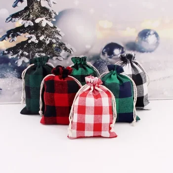 Рождественская клетчатая сумка для хранения Рождественская сумка для конфет Подарки Санта-Клауса маленькая тканевая сумка в красную и зеленую клетку