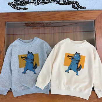 320-граммовый свитер, высококачественная детская одежда 2023, осенне-зимний новый свитер из чистого хлопка с длинными рукавами для мальчиков и девочек в западном стиле