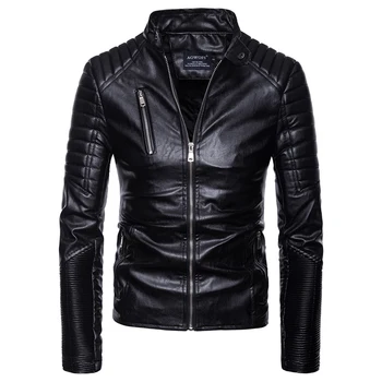 Новая модная кожаная куртка в стиле панк, мужская приталенная винтажная куртка из искусственной кожи, мужские мотоциклетные кожаные куртки, пальто Jaqueta De Couro Masculina