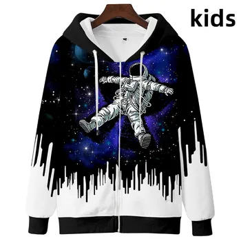 Толстовки для детей от 3 до 14 лет Одежда космического астронавта Толстовка с капюшоном для мальчиков и девочек Толстовка Harajuku Уличная одежда Куртка Детское пальто