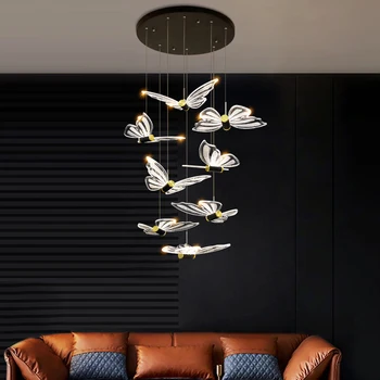 Современная светодиодная люстра бабочка лестничный светильник Nordic двухуровневый чердачный светильник long line вилла квартира ресторан внутреннее освещение блеск