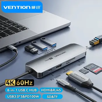 Vention USB C КОНЦЕНТРАТОР Type C к USB 3,0 Док-станция USB C HDMI RJ45 4K для MacBook Pro Air Аксессуары Type C 3,1 Разветвитель USB-концентратор