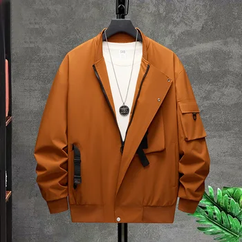 Весенне-осенний тренд, мужская красивая однотонная модная бейсбольная куртка с воротником, плюс размер, свободное повседневное пальто 9xl 155 кг