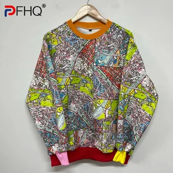 PFHQ, мужской хлопковый пуловер с принтом карты, простые универсальные Красочные модные дизайнерские персонализированные свободные топы для творчества 21Z3322