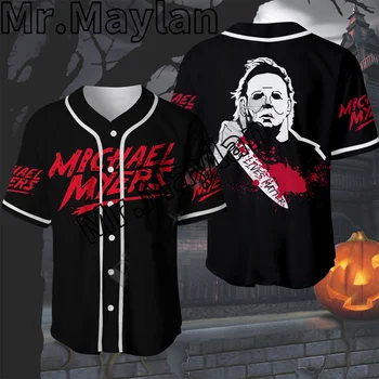 Персонажи Ужасов на Хэллоуин, Бейсбольная Майка с Пользовательским именем, Бейсбольная рубашка С 3D Принтом, Мужская рубашка, Повседневные Рубашки, Топы в стиле хип-хоп-X1