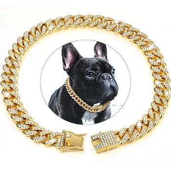 Цепочка для собак, металлическое ожерелье для прогулок с бриллиантами, Колье в стиле хип-хоп, Кубинский Ошейник для собак, ювелирные изделия, ожерелье для собак, Аксессуары для собак