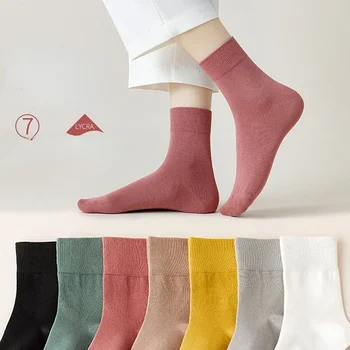 Носки Женские Весенне-осенние из чистого хлопка, дышащие, впитывающие пот, однотонные носки-трубочки, Японские женские носки