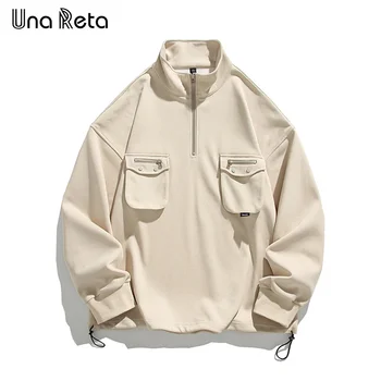 Толстовка Una Reta, мужская уличная одежда, дизайн кармана на молнии в стиле хип-хоп, Свободные пуловеры, спортивный костюм, толстовки унисекс в стиле Харадзюку