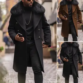 Мужская куртка Популярная Толстая шерстяная куртка с отложным воротником, Темпераментный мужской тренч-пальто