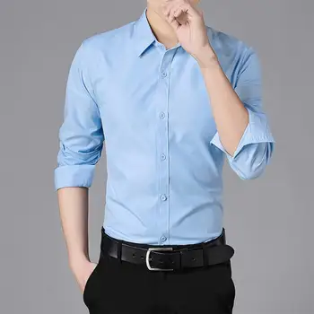 Топ-рубашка с длинным рукавом, стильная мужская деловая рубашка с воротником-лацканами, дышащий облегающий топ, впитывающий пот, для комфорта с длинным рукавом