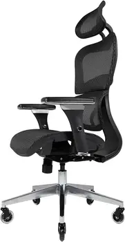 Эргономичное офисное кресло 3D - на колесиках с 3D регулируемым подлокотником, 3D поясничной опорой и колесиками-лопастями - Сетка