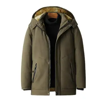 Хлопчатобумажное пальто с Эластичной манжетой, Ветрозащитная Мужская зимняя куртка средней длины со Съемным капюшоном, Мягким карманом, Морозостойкая Теплая