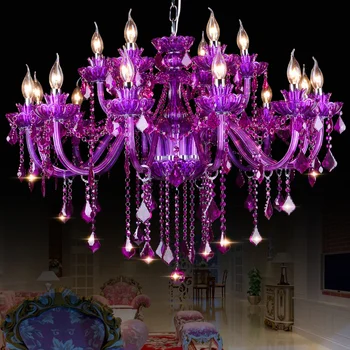 Современные люстры, освещающие Потолочную люстру из фиолетового хрусталя Для спальни, гостиной, столовой, домашнего декора, роскошных подвесных светильников