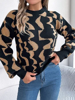 Свитер для женщин, осенне-зимний модный новый цветной полосатый пуловер с круглым вырезом и длинными рукавами, повседневная блузка