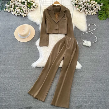 Модный женский весенне-осенний темпераментный блейзер, куртка, комплект из двух предметов, прямые брюки с высокой талией.