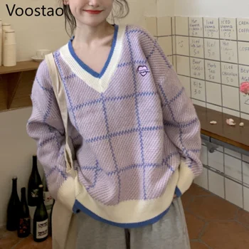 Осенний элегантный дизайн, Сладкий свободный свитер с V-образным вырезом, женское шикарное пальто с вышивкой в виде сердечков, Весенний женский повседневный пуловер