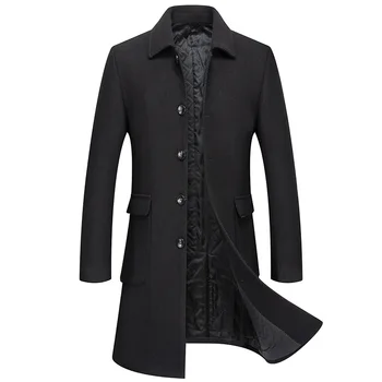 Осенне-зимнее деловое мужское модное пальто средней длины с откидным воротником, утолщенное пальто