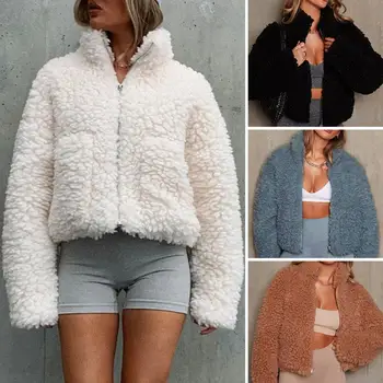 Зимнее женское пальто из овечьей шерсти, куртка, женская теплая толстовка с плюшевой подкладкой на молнии, женская одежда M-3XXL