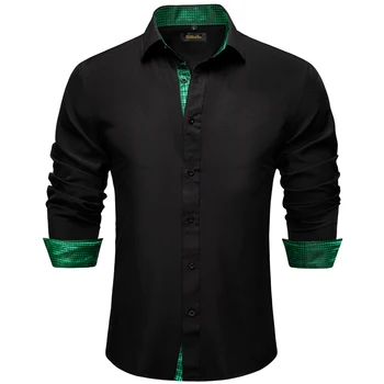 Мужские рубашки с длинным рукавом, роскошный дизайнерский черно-зеленый воротник и манжеты, мужская одежда, повседневные платья, рубашки, блузки