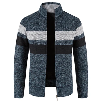 Осень-зима 2023, новый мужской повседневный теплый свитер на молнии с воротником-стойкой, пальто