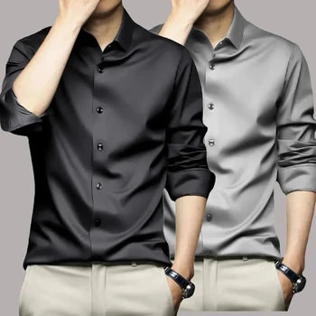 Гладкие удобные эластичные мужские рубашки против морщин, рубашки с длинным рукавом для мужчин, тонкая социальная деловая блузка, рубашка S-6XL